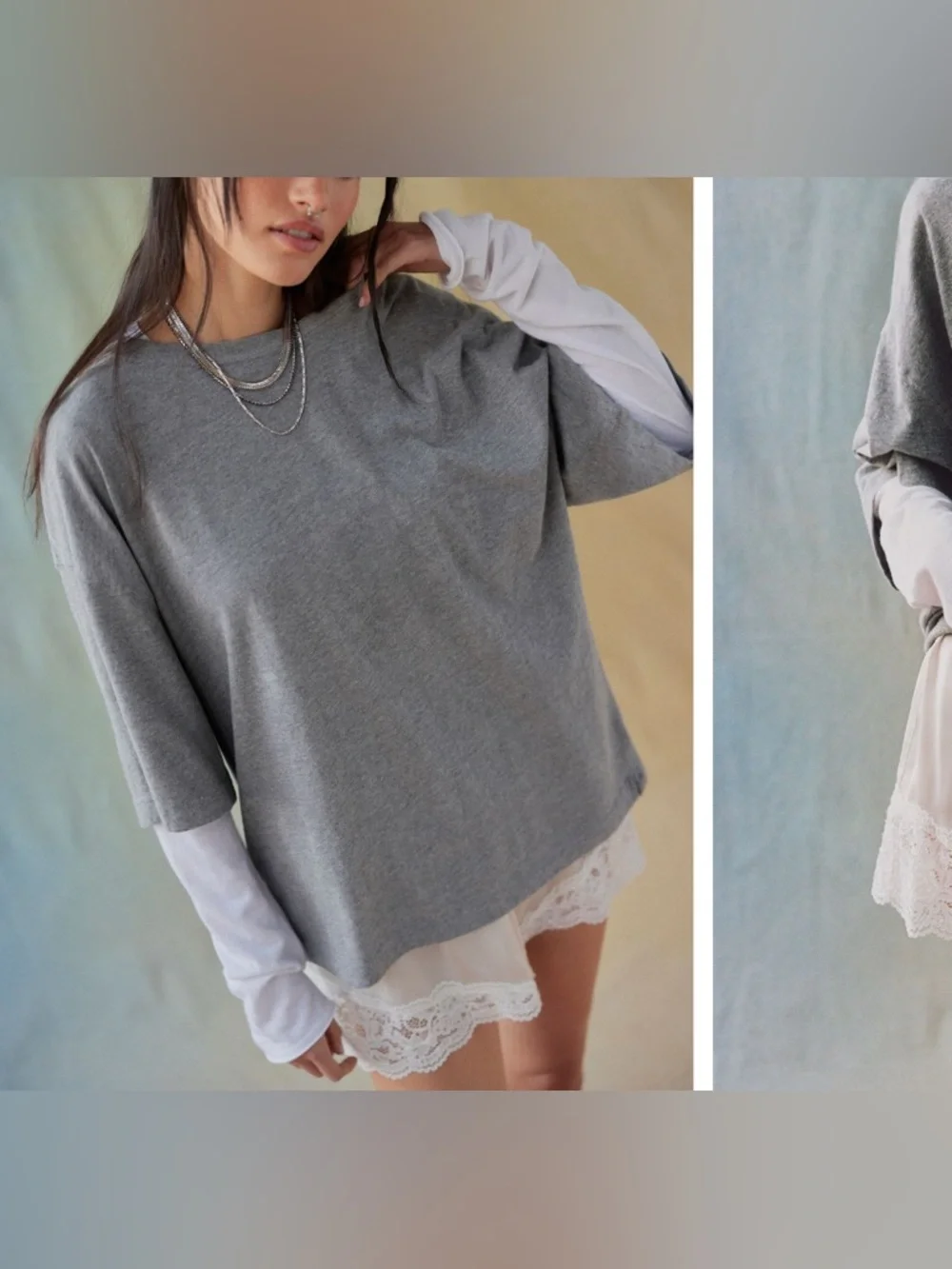 NWOT Free People We The Free Perfect Oversized Tee - Heather Grey - Large - Picture 2 of 11